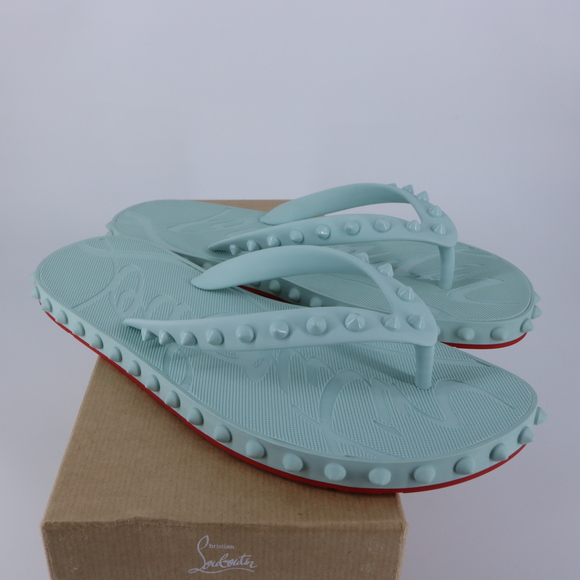Christian Louboutin 40 Super Loubi Flip Donna Iceburg Blue Spike Flip Flops E849 - Picture 5 of 12